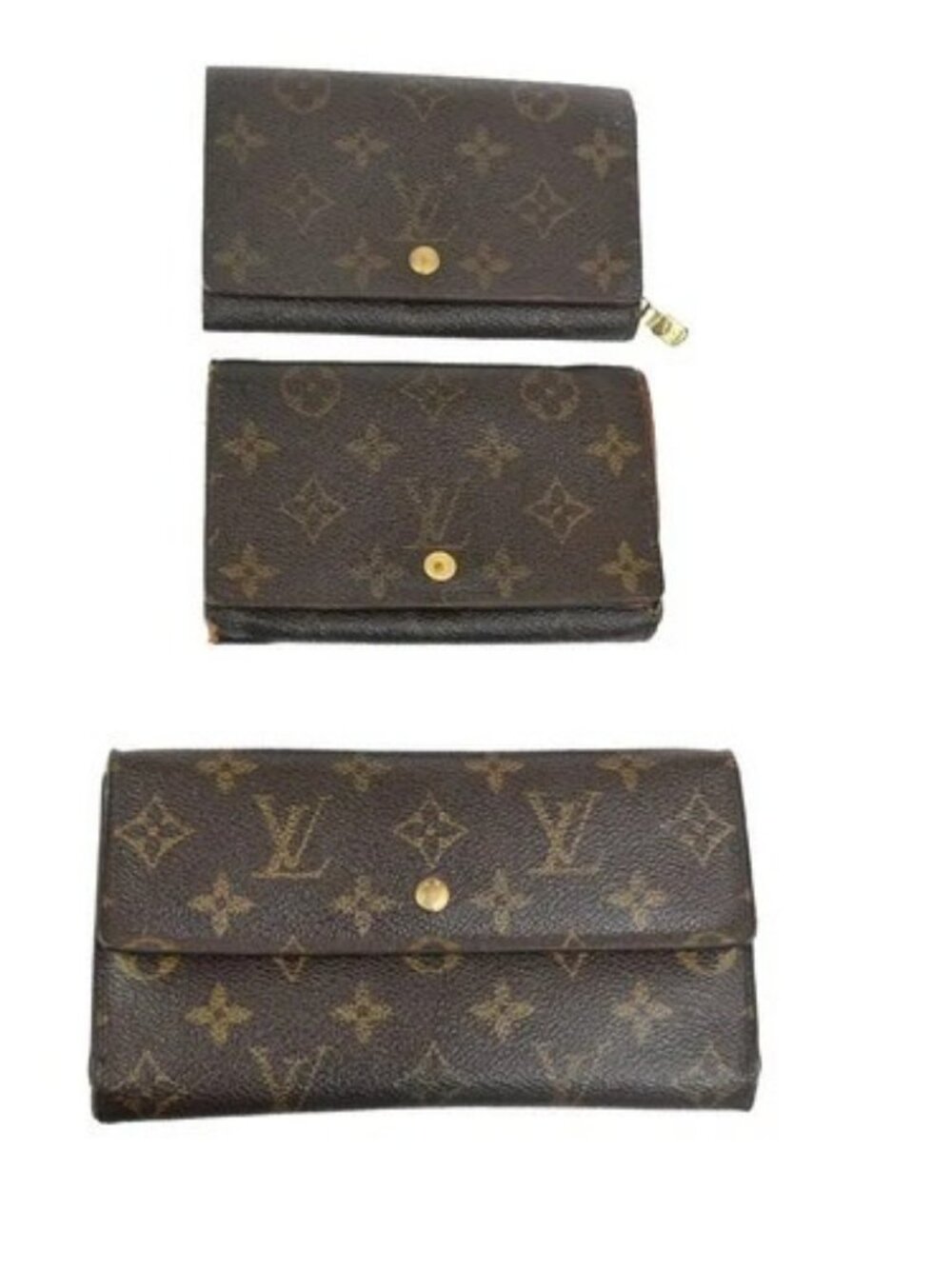 LOUIS VUITTON 3 Set Bifold Trifold Wallet Purse Monogram Leather Brown 63KC964